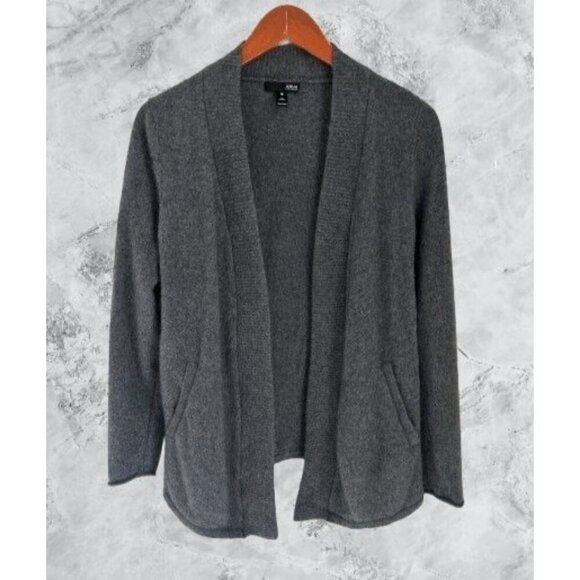 Aqua 100% Cashmere Open Front Dark Gray Cardigan Sweater With Pockets - Picture 1 of 7